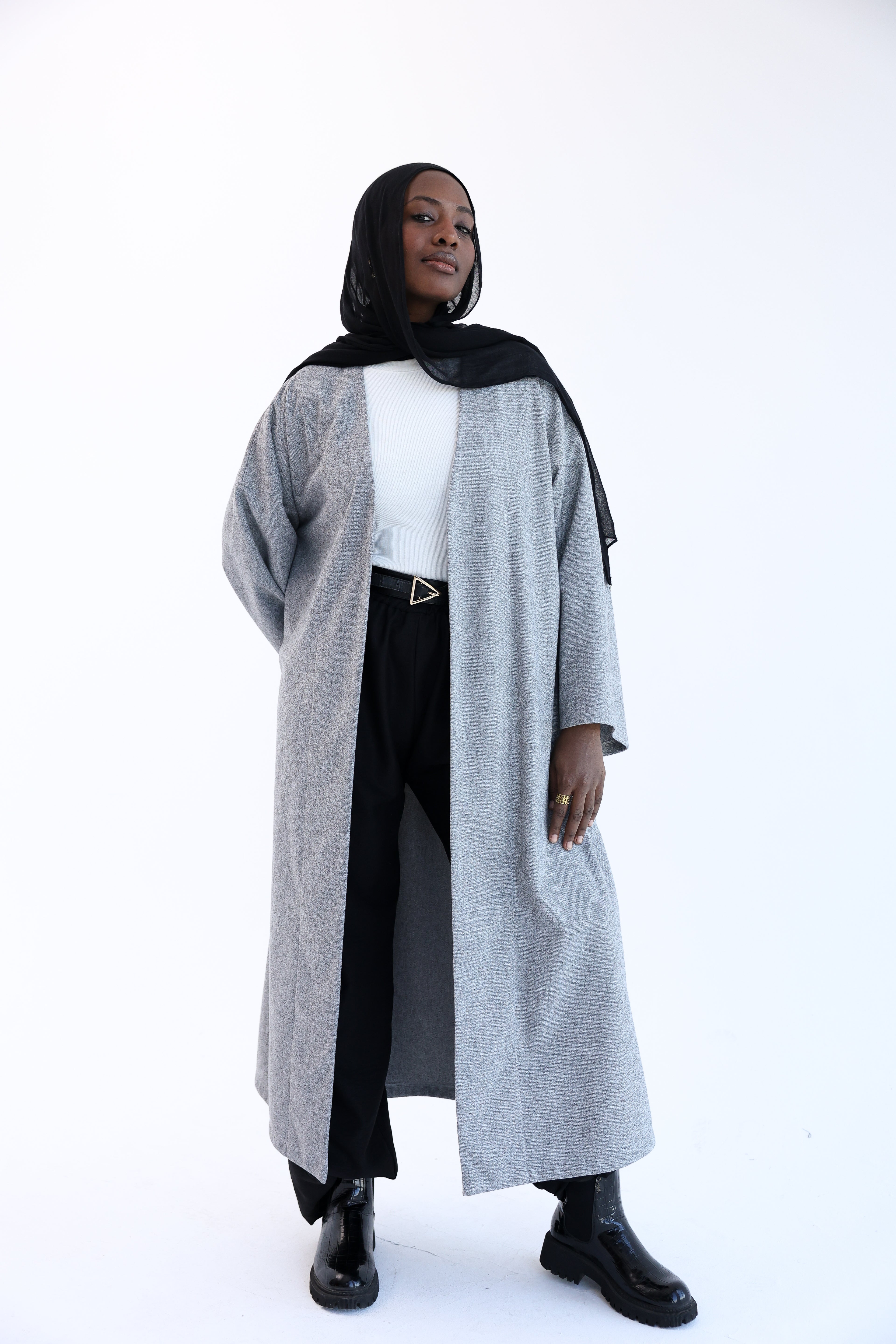 Ash Gray Wool Tweed Cardigan