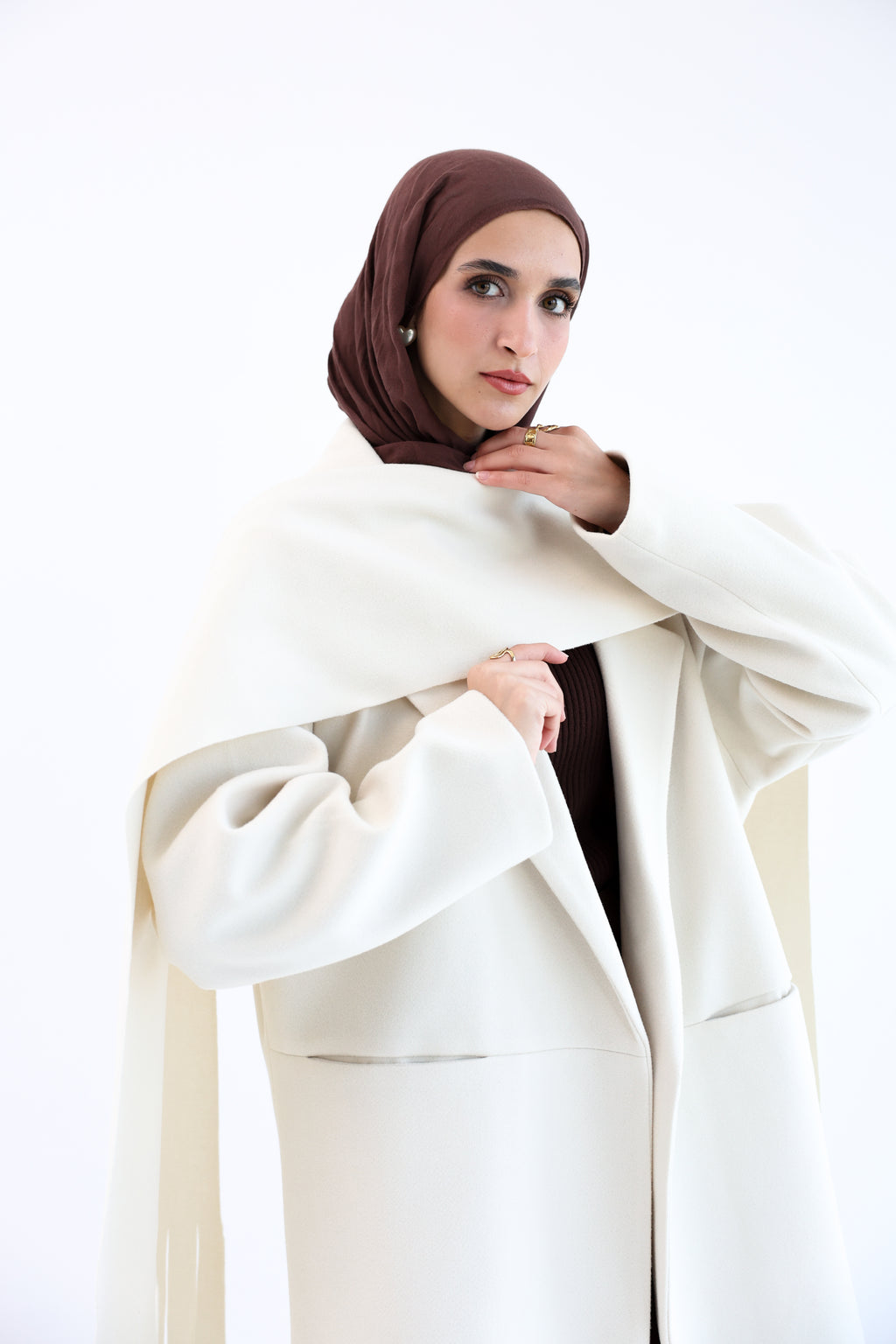 Creamy Gogh Long Coat with scarf