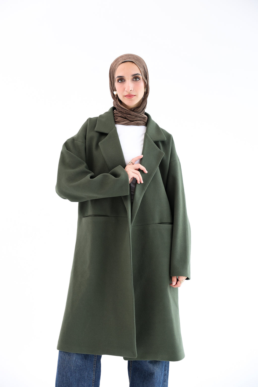 Olive Gogh Long Coat with scarf
