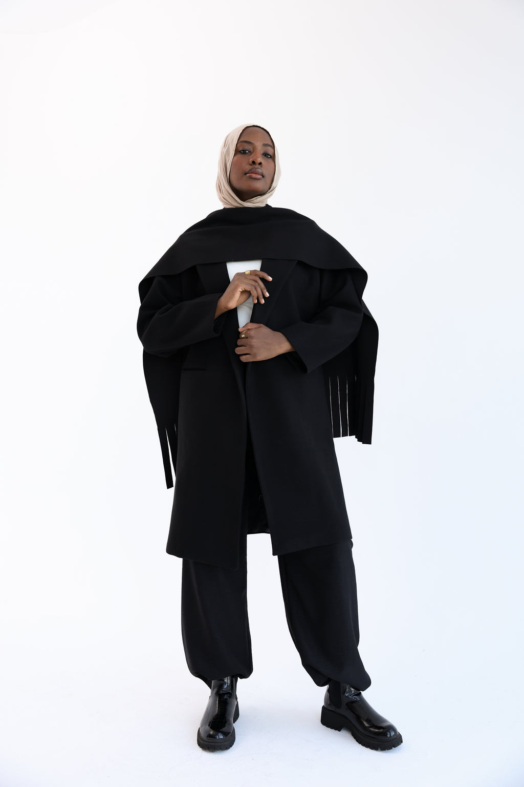 Black Gogh Long Coat with scarf