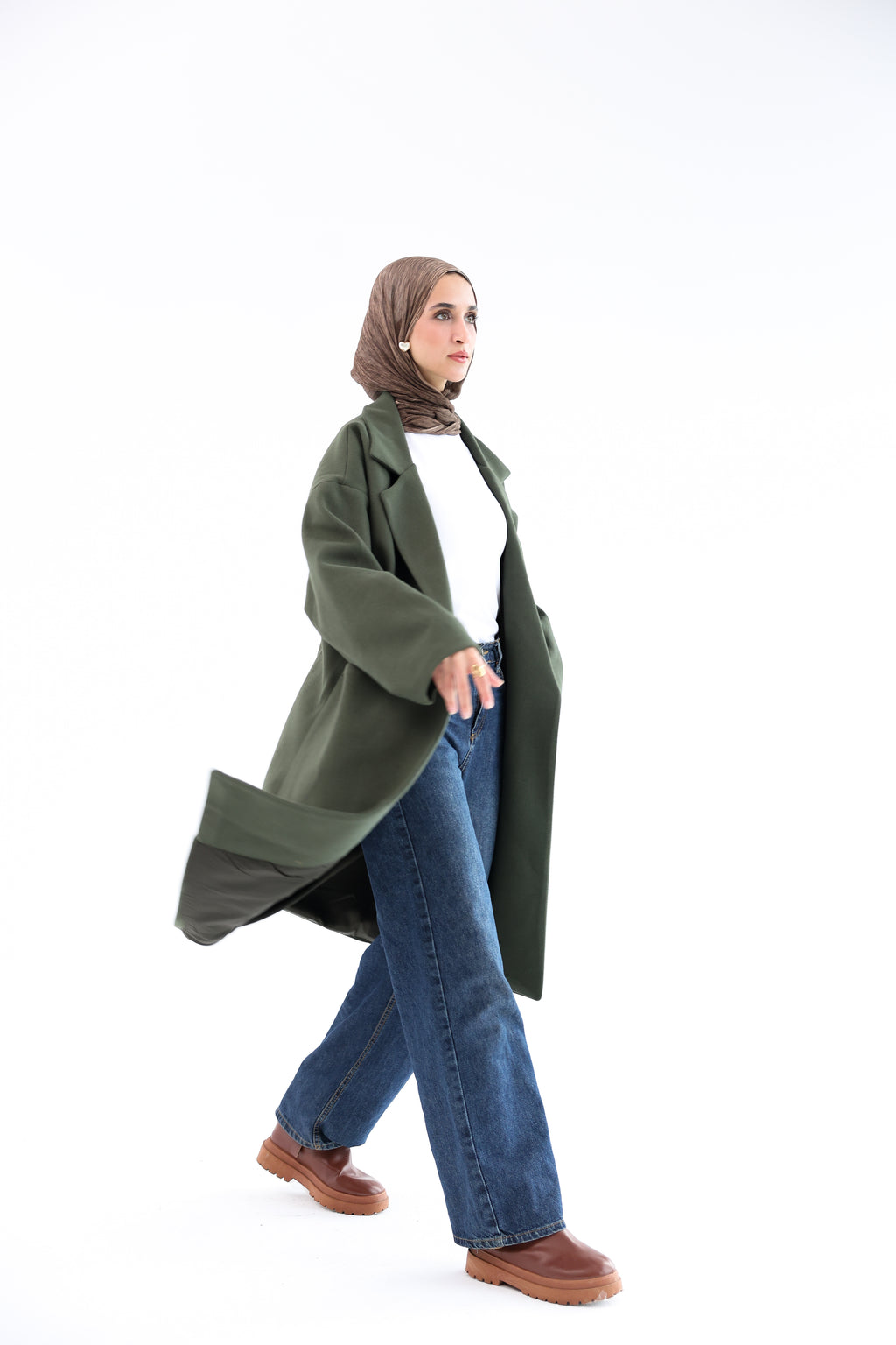 Olive Gogh Long Coat with scarf