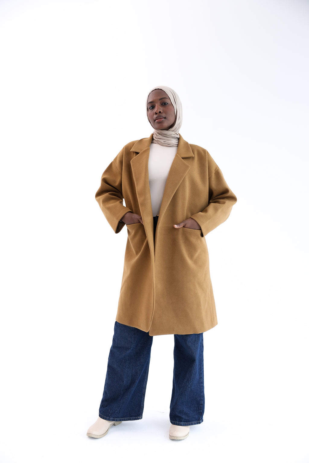 Camel Gogh Long Coat with scarf