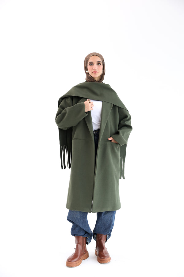 Olive Gogh Long Coat with scarf