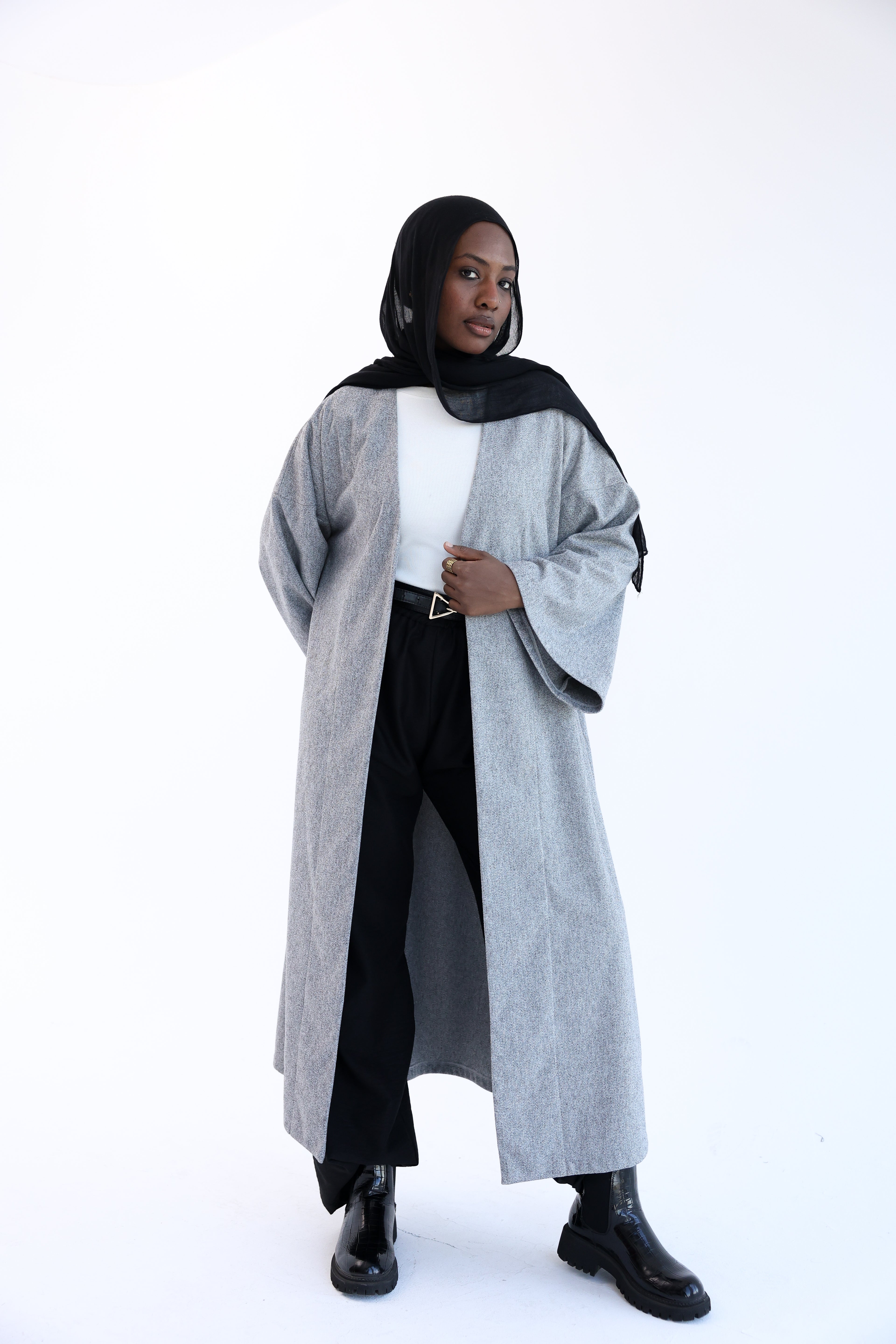 Ash Gray Wool Tweed Cardigan