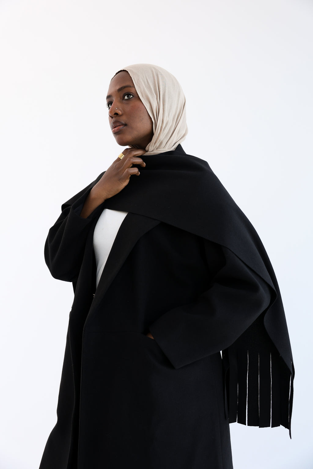 Black Gogh Long Coat with scarf